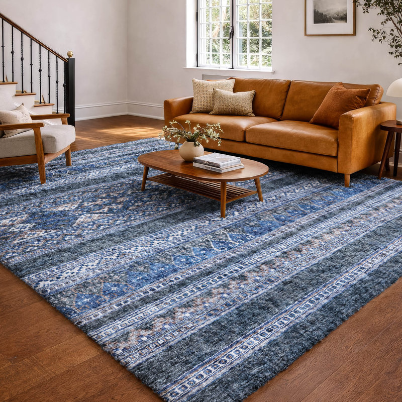Tapis à poil long de qualité supérieure lavable à la machine ADS714, Marine, 10 pi x 14 pi