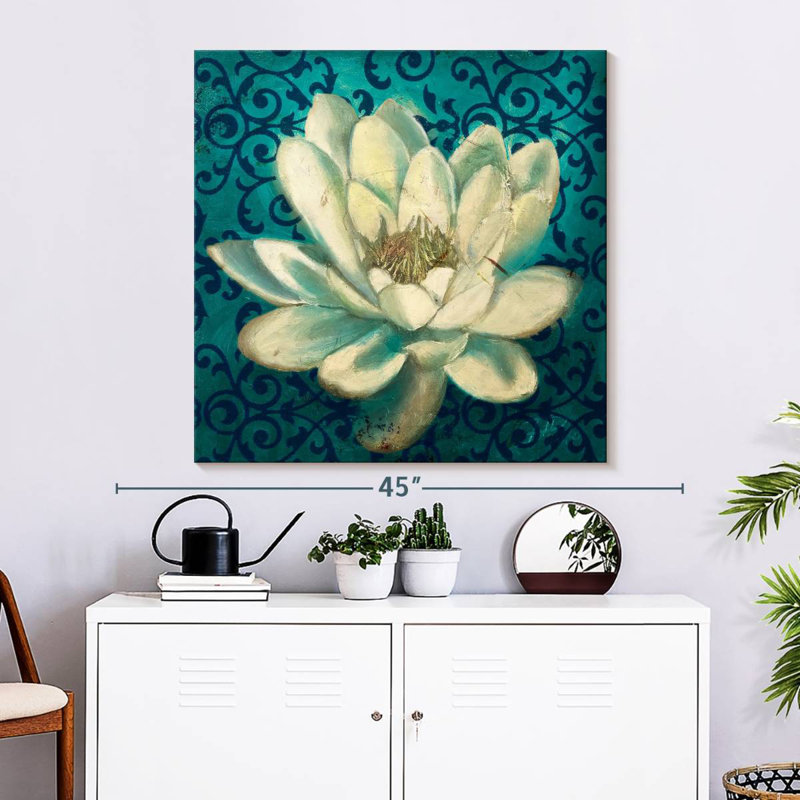 Harnek Water Lily On Teal, 33" H x 33" W