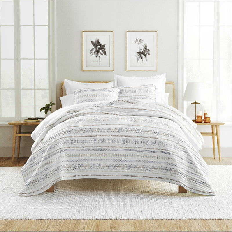 Ensemble de courtepointe légère - couvre-lit matelassé toutes saisons - taupe à rayures