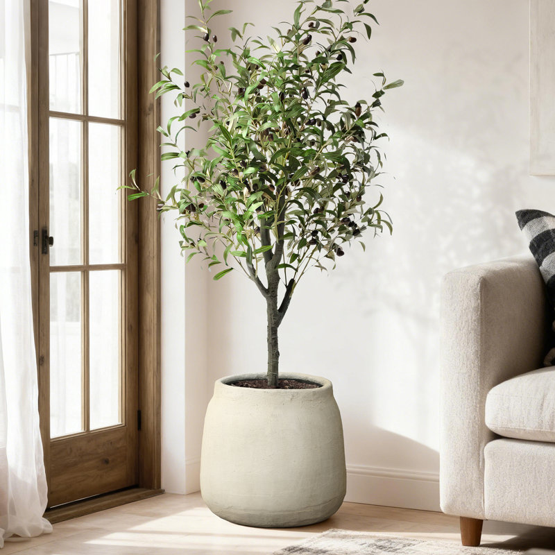 Sahara Stone Planter, 16.1" Round Cement Accent in Desert Beige, 14.57" H x 16.14" Diameter