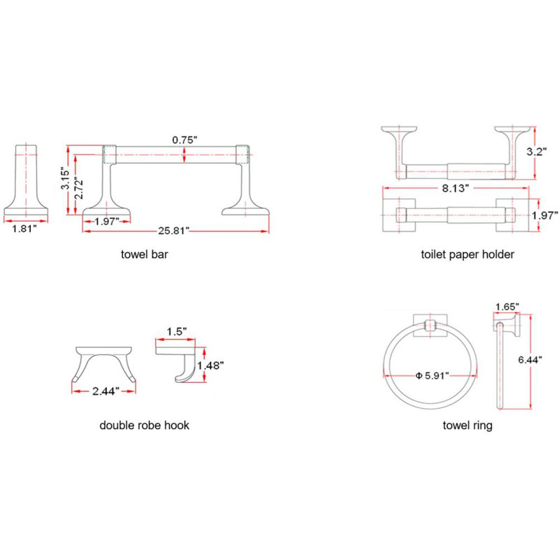 Lorinda 4 - Piece Bathroom Hardware Set, Satin Nickel