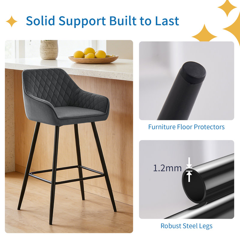 Upholstered Counter Stool, Grey, Velvet