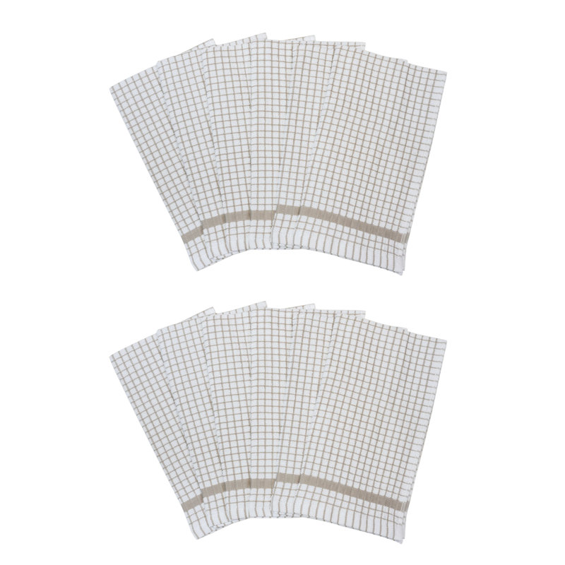 Ensemble de serviettes de cuisine gaufrées 100% coton 12 pièces Daziel 16 po x 28 po, Blanc / Beige