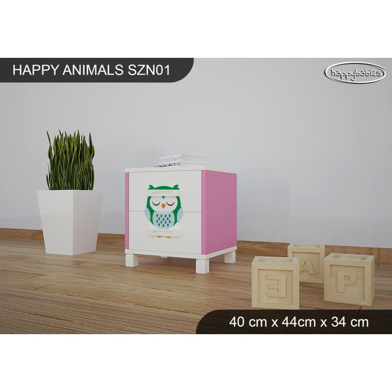 2 Drawer Nightstand, White/Pink