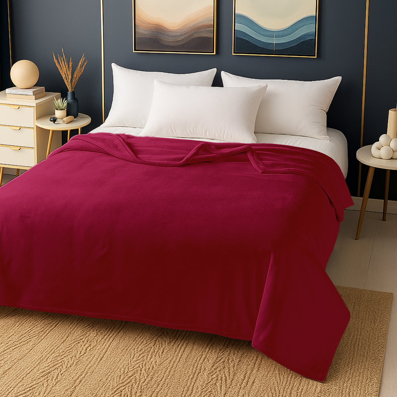 Reversible Mink Faux Fur Plush Fleece Throw/ Blanket, 230cm x 270cm, Burgundy