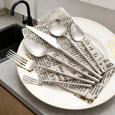 20 Piece European Style 18/10 Stainless Steel Cutlery Set, Steak Knife Fork Spoon And Tea Spoon Set, Satin Gold Finish, Dishwasher Safe