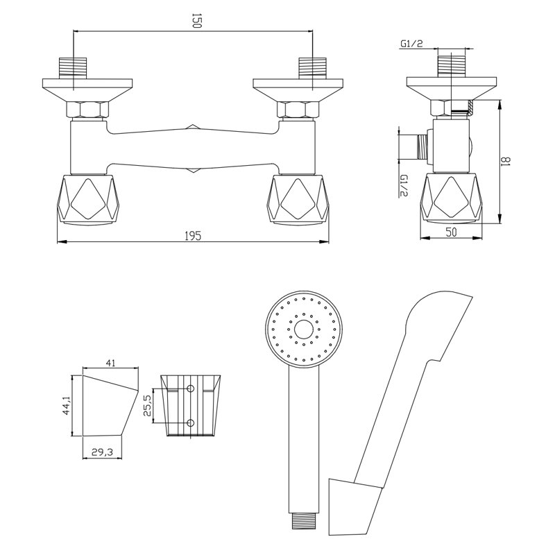 Sterner 2 Handle Wall Bath Shower Mixer Bath Filler with Diverter