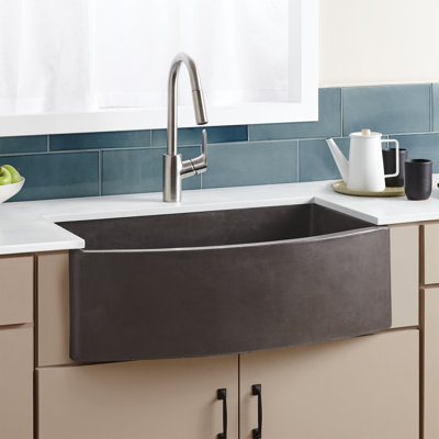NativeStone® Concrete 33" L x 20.5" W Farmhouse Kitchen Sink with Curved Apron