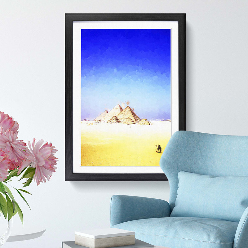 Camel by the Pyramids of Giza in Abstract - Picture Frame Graphic Art Print, 36cm H x 27cm W x 2cm D, Black Framed