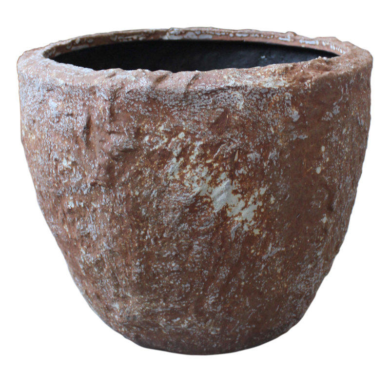 Pot à fleurs rond en grès de style bol, fabriqué à la main, brun