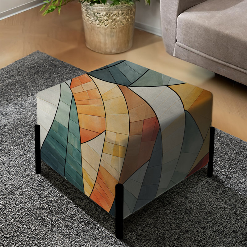 Motif de mosaïque géométrique orange et vert - repose-pieds carré géométrique