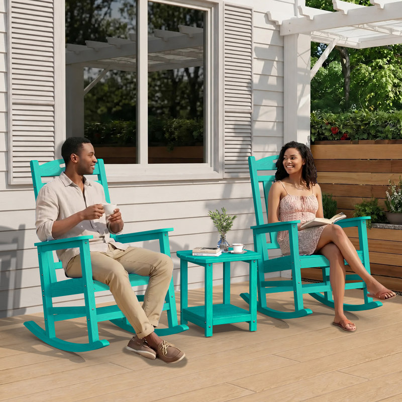 Outdoor Patio HDPE Rocking Adirondack Chair, Lake Blue