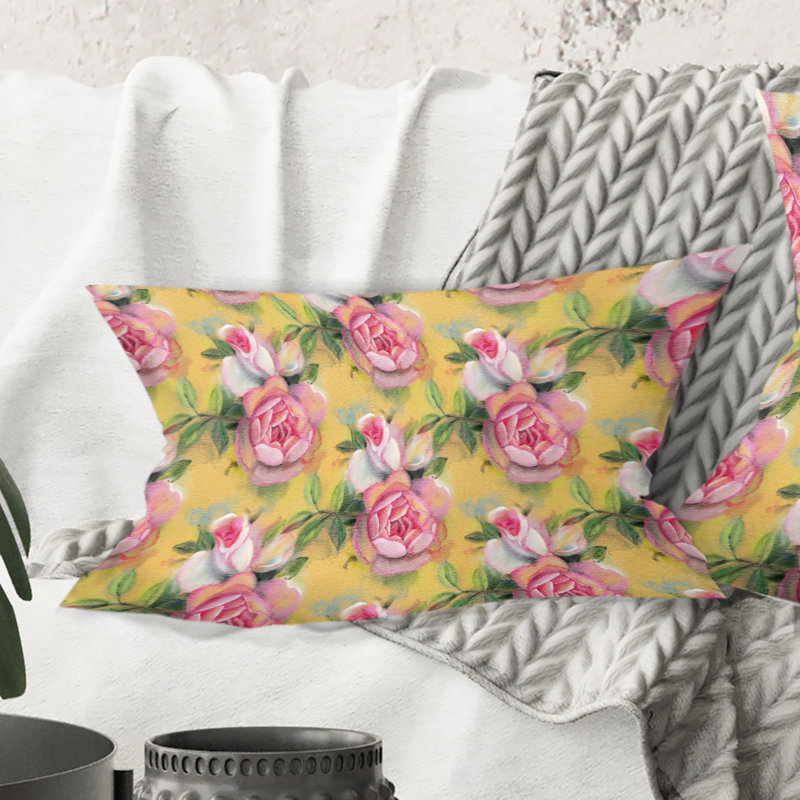 Coussin lombaire à l’aquarelle de roses tirées à la main