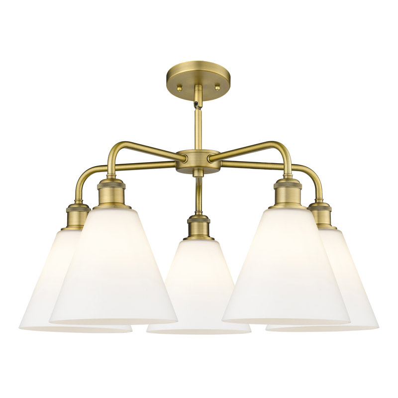 Lustre cône à 5 lumières Beva, Laiton brossé, Blanc mat