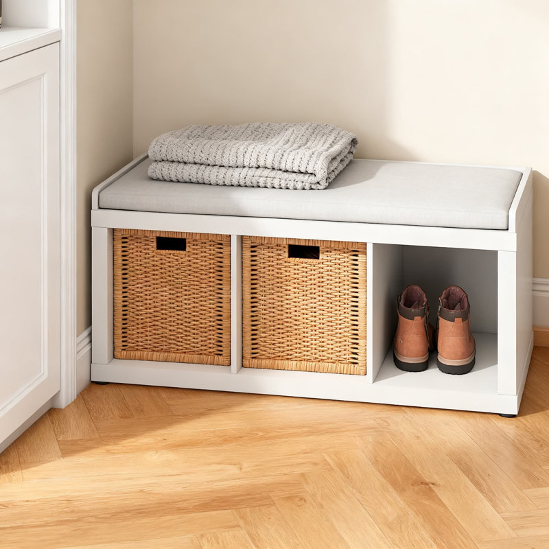 Banc de rangement à 3 cubes avec coussin confortable, vestibule et rangement de salon avec une structure robuste et une capacité de poids élevée