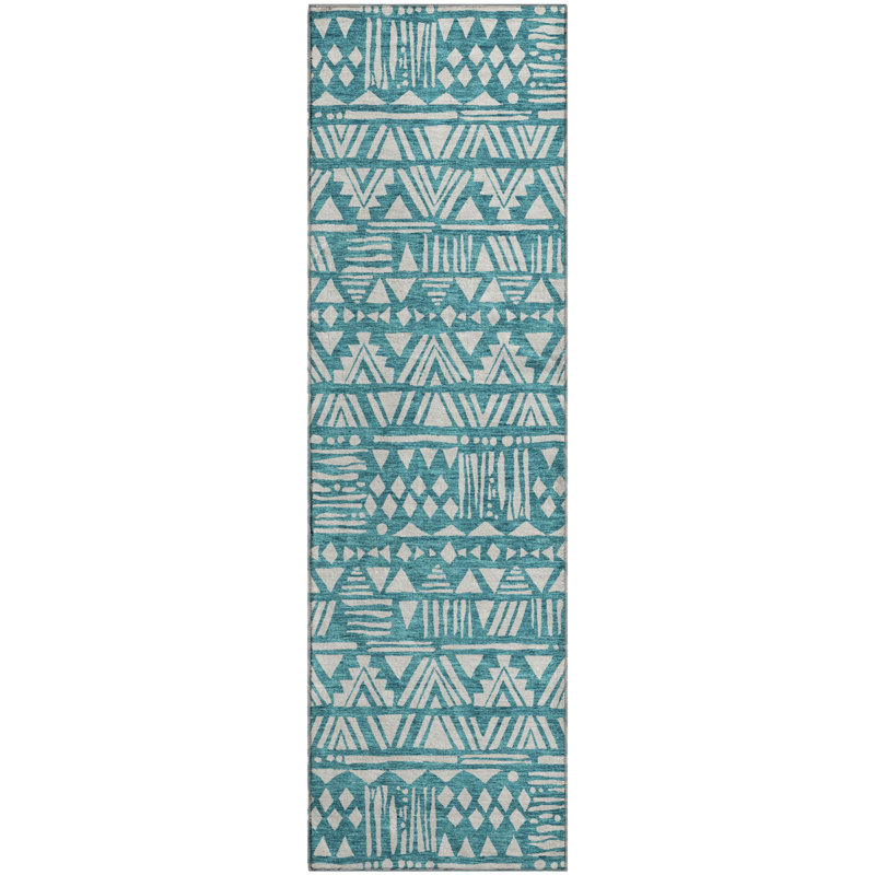 Premium Machine Washable Prisco Teal Rug, Runner 2'3" x 7'6"