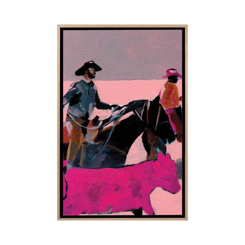 Vaches roses - reproduction d'art murale - toile encadrée, 26 po x 18 po, Toile avec cadre, Beige