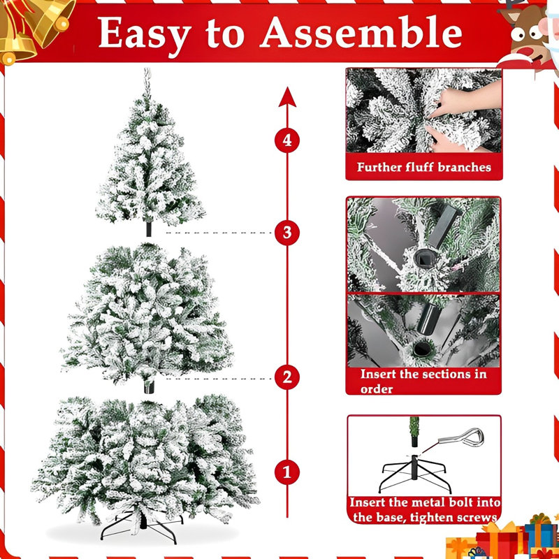 Arbre de Noël 7,5 pi avec flocons de neige artificiels avec 550 lumières blanc chaud et multicolores