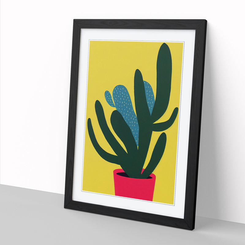 FRM-V0523-339X Cactus Cacti Minimalism - Single Picture Frame Print, Black Framed, 64cm H x 46cm W x 2cm D