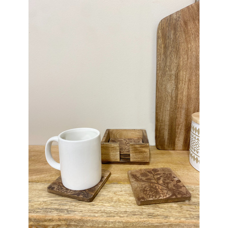 Wood Square 4 Piece Coaster Set