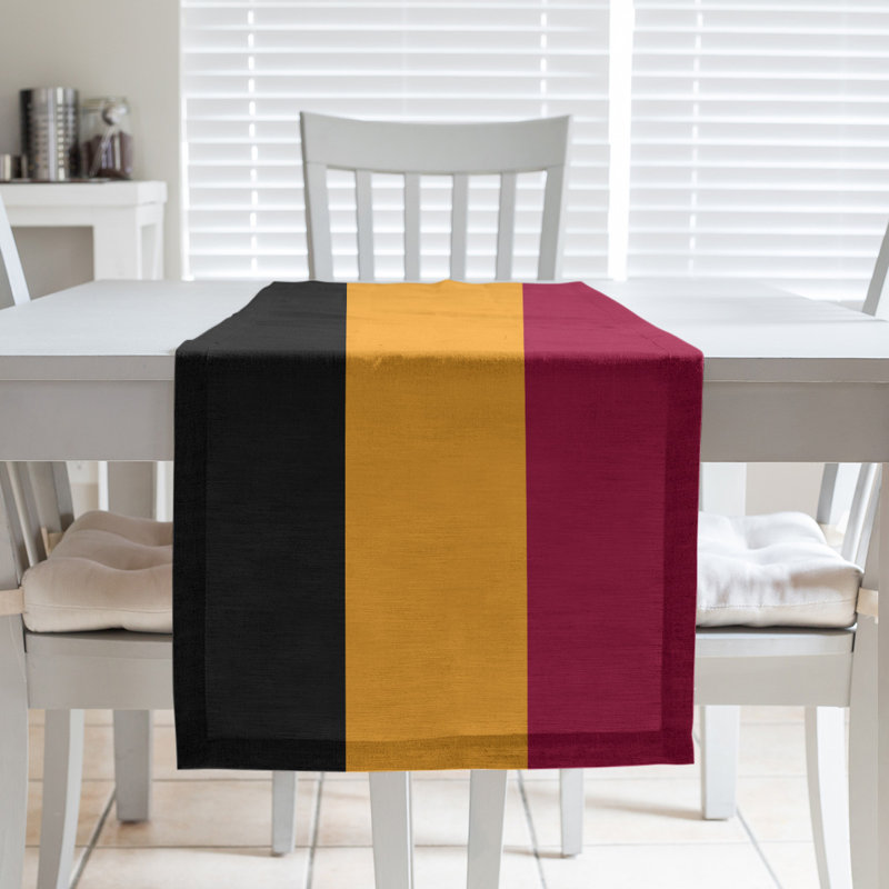 Miami Basketball Table Runner, 72" L x 16" W, Black/Yellow/Red, Poly Twill