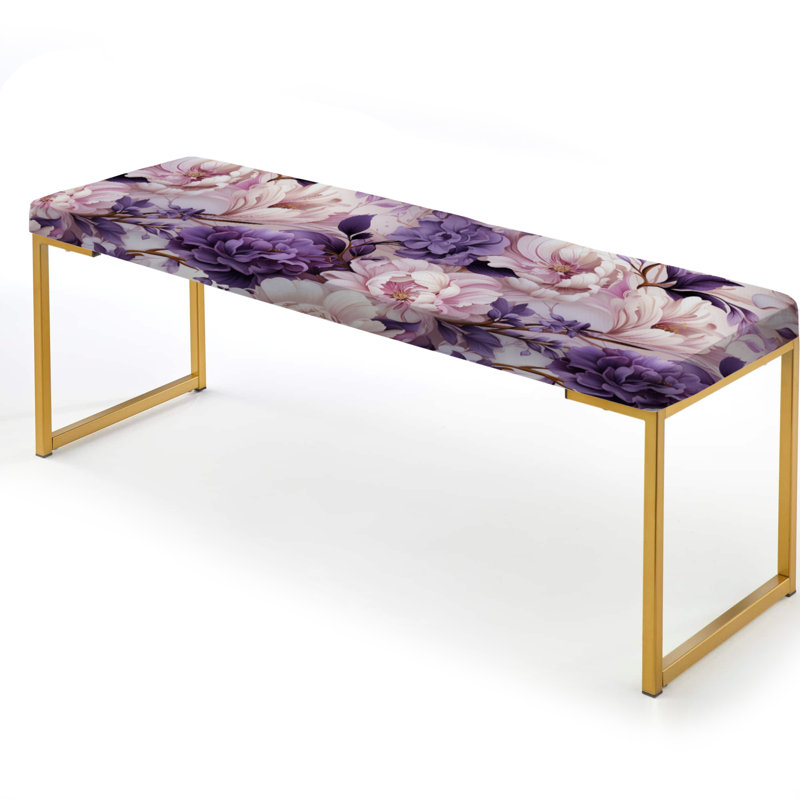 Banc floral rembourré or, Motif victorien floral éthéré rococo XXV