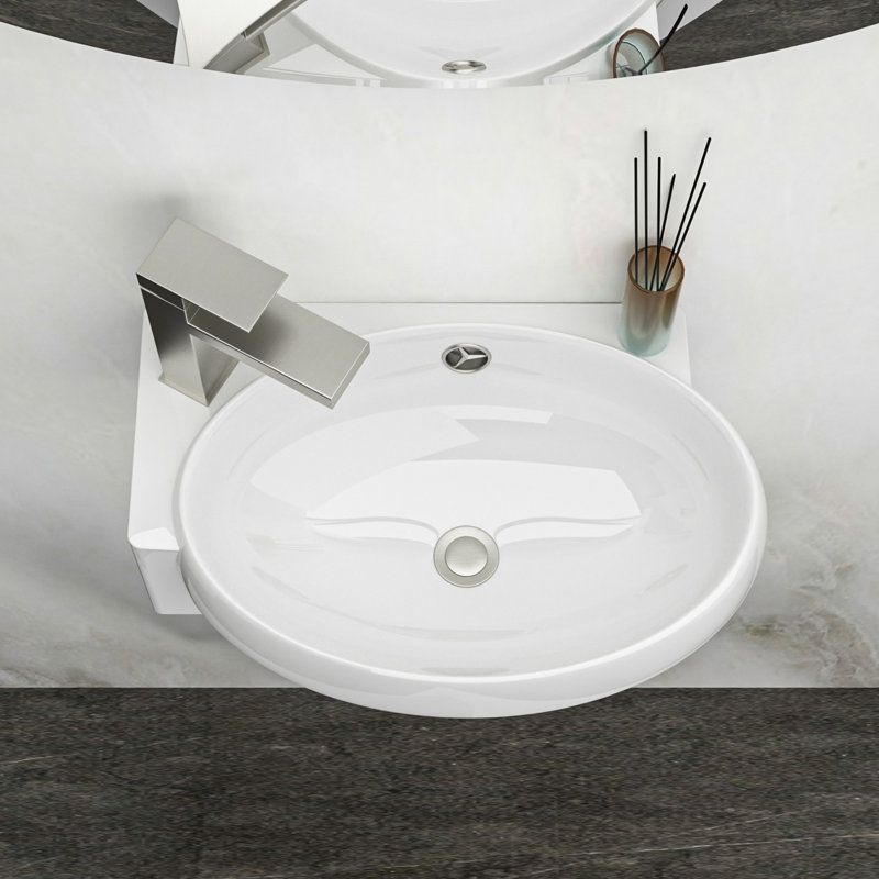 Lavabo de salle de bain mural en céramique blanche 16 po x 11 po, rectangulaire, acide, tache à faible absorption d'eau, surface lisse, résistance des pièces de fixation, équipement