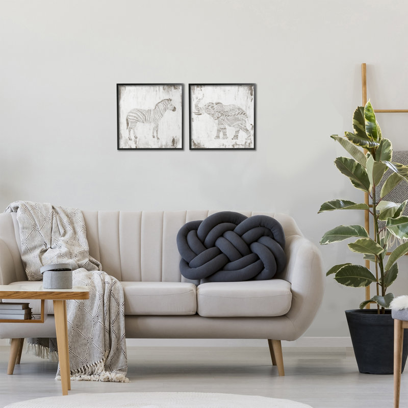 «Zebra & Elephant Boho Stripes», ensemble de 2 impressions sur toile encadrées, design par Janet Tava, H 12 po x l 24 po