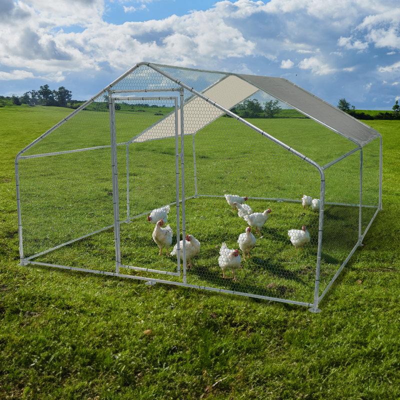 Poulailler Eudelia - grand poulailler 13 x 9 x 6 pieds avec couvercle imperméable et porte verrouillable - poulailler en métal pour canards, oies ou lapins
