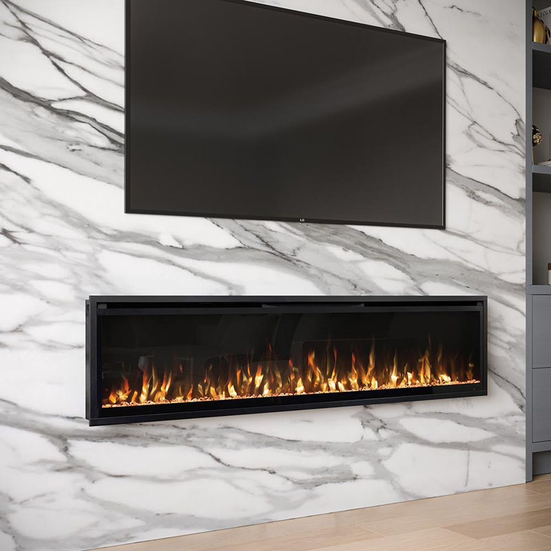 Ultra Thin 72" Aerus Slim Recessed or Wall Mounted Electric Fireplace, Alexa/Wifi Enabled, 72" W