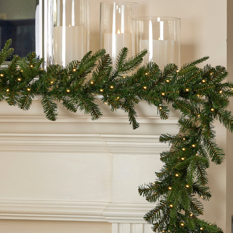 Dakota Pine 6ft Artificial Christmas Garland, Pre-lit  50  Dual LEDs Lights w/ 9 Functions (Battery-Operated)