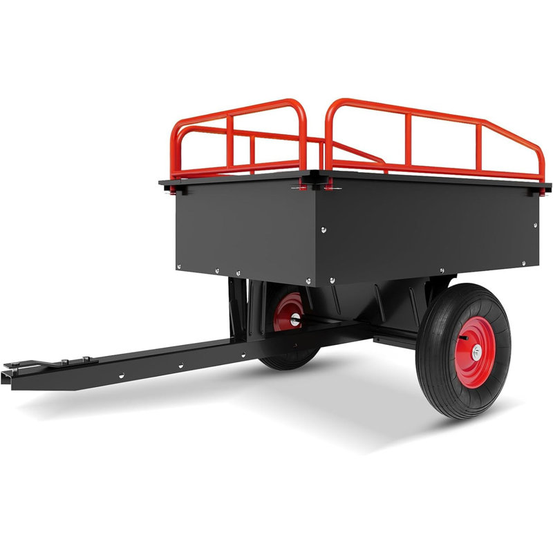 Remorque utilitaire et VTT 750 lb - Chariot à benne de jardin en acier de 15 pieds cubes, côtés amovibles, Red