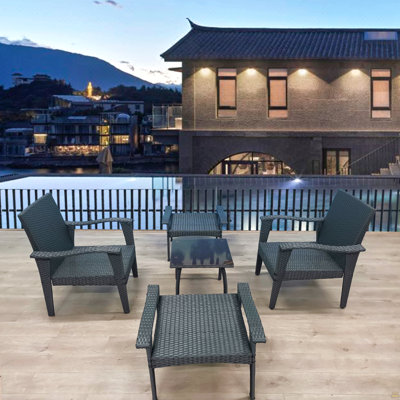 Patio Furniture Outdoor Chair And Ottoman 5 Pieces Rattan Seating Group With Cushions