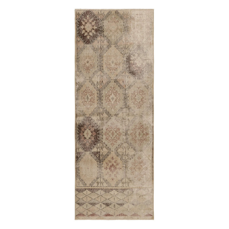 Vintage Turkish Runner, Beige-Brown With All-Over Floral Medallion – Rug & Kilim