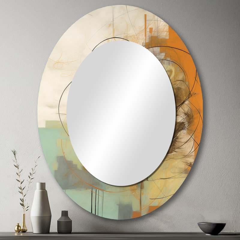 Yellow Orange Captivating Liquid Ink - Modern Oval Wall Mirror, 43" x 33"