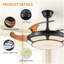 Ventilateur de plafond rétractable de 42 po avec lumière, ventilateur de lustre moderne à DEL avec télécommande, pales réglables à 6 vitesses, moteur à courant continu silencieux, éclairage à intensité variable pour le salon, la chambre à coucher, la salle à manger
