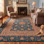 Tapis Rosalind traditionnel à motif floral intégral, bleu sarcelle, or et crème, lavable en machine, antidérapant, à poils courts, pour l'intérieur et l'extérieur, adapté aux animaux domestiques, idéal pour le salon, la chambre, la salle à manger, l'entrée, le couloir ou le bureau.-1927990285