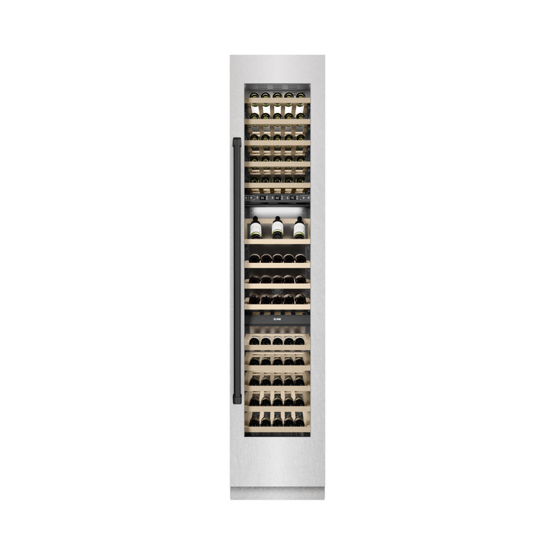 ZLINE Autograph Edition 18 in. 9.0 cu. ft. Triple Zone 68 Bottle Hinge Column Wine Cooler in Satin Stainless Steel with Accents