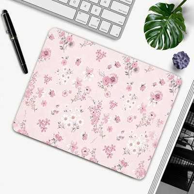  Rubber Mouse Pad, Smooth Microfiber Surface, Non-Slip Base, Rounded Edge Decorative Mouse Mat for Office & Gaming,12×8 Inch ,Pink Tossed Floral Pattern