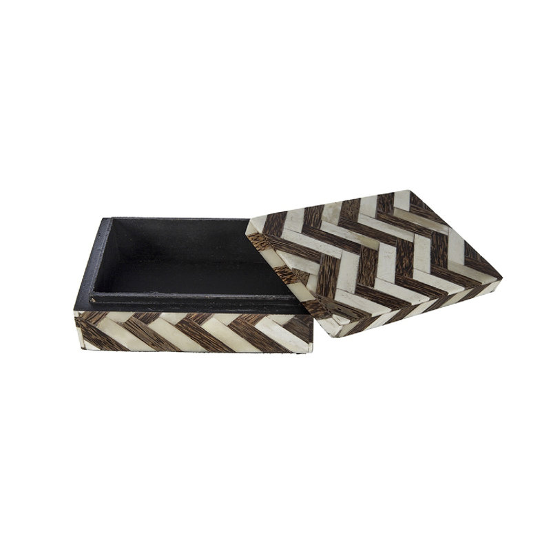 S/3 Brown and White Bone Inlay Boxes with Zig-Zag motif