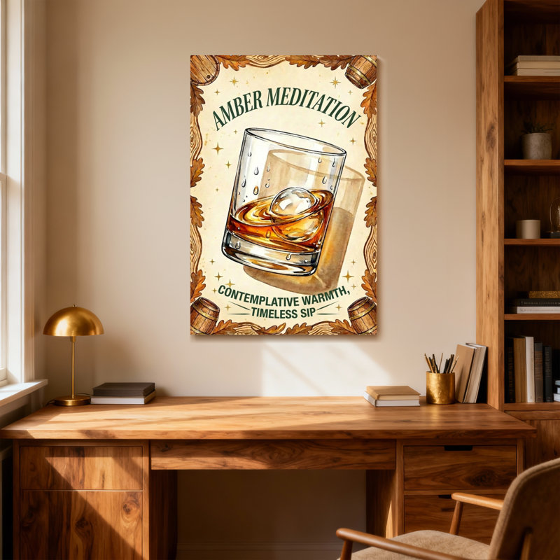 Verre à whisky tendance avec cadre en bois et glace, H 30 po x l 20 po