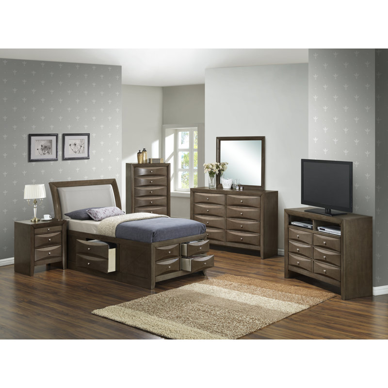 Lit plateforme tapissier Champetre, Simple, Cerisier