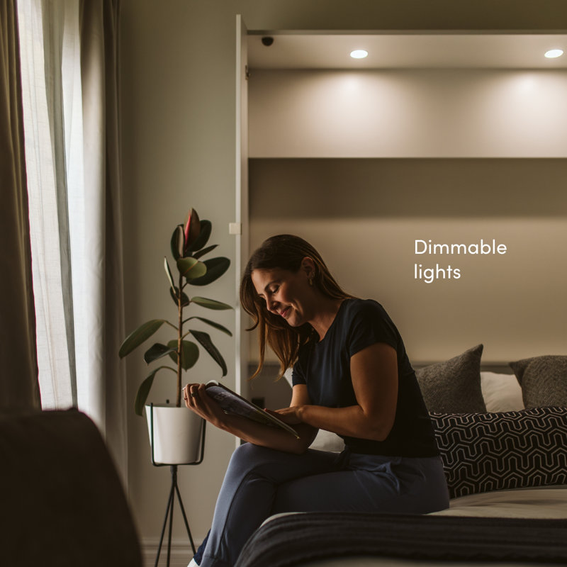 Maile High-Gloss Scratch-Resistant Murphy Bed with LED Lights and Built-In Charging Station, Queen