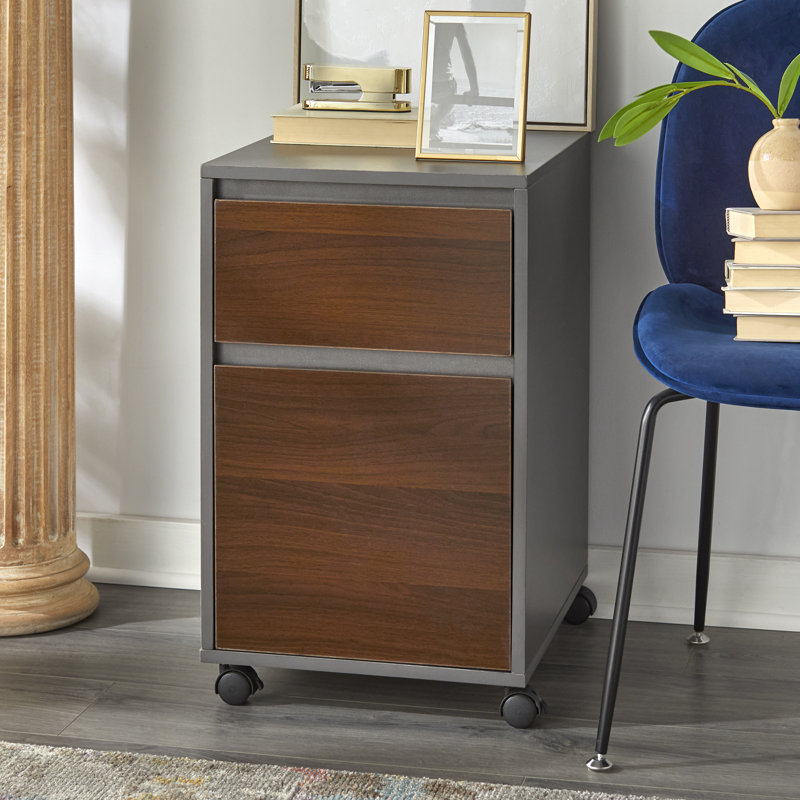15.5 " Wide 2 Vertical Filing Cabinet, Gray/Brown