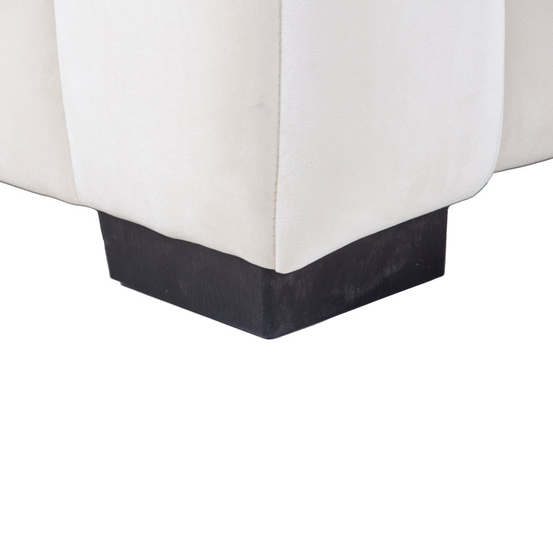 Canapé modulaire 139 po en velours capitonné avec méridienne - beige élégant, Right Hand Facing