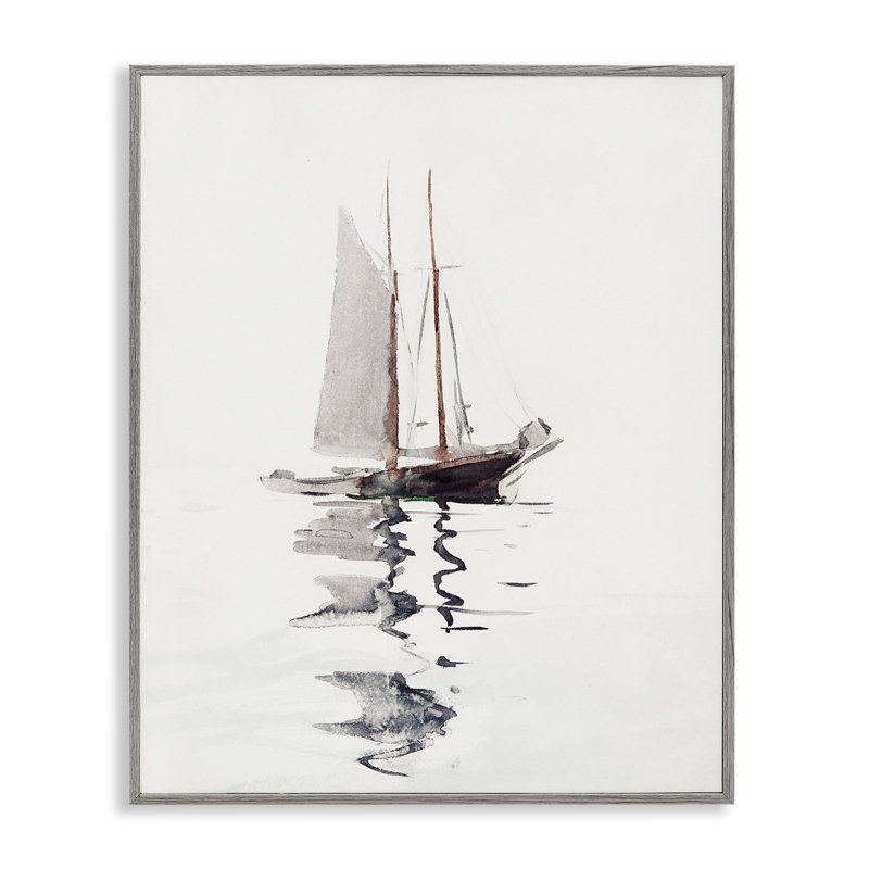 Tracile voilier flottant flottant seul, reflet de la giclée, art texturé par lettres et lignes, L 16 po x H 20 po