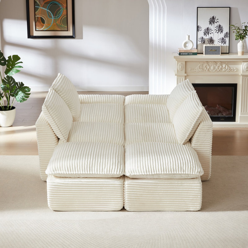 Ensemble de canapé modulaire en velours côtelé Modern, Blanc