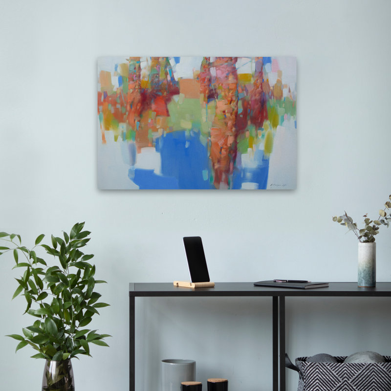 Grove 2 bleu or arbre blanc mauve vert menthe art nature art contemporain, H 24 po x l 16 po