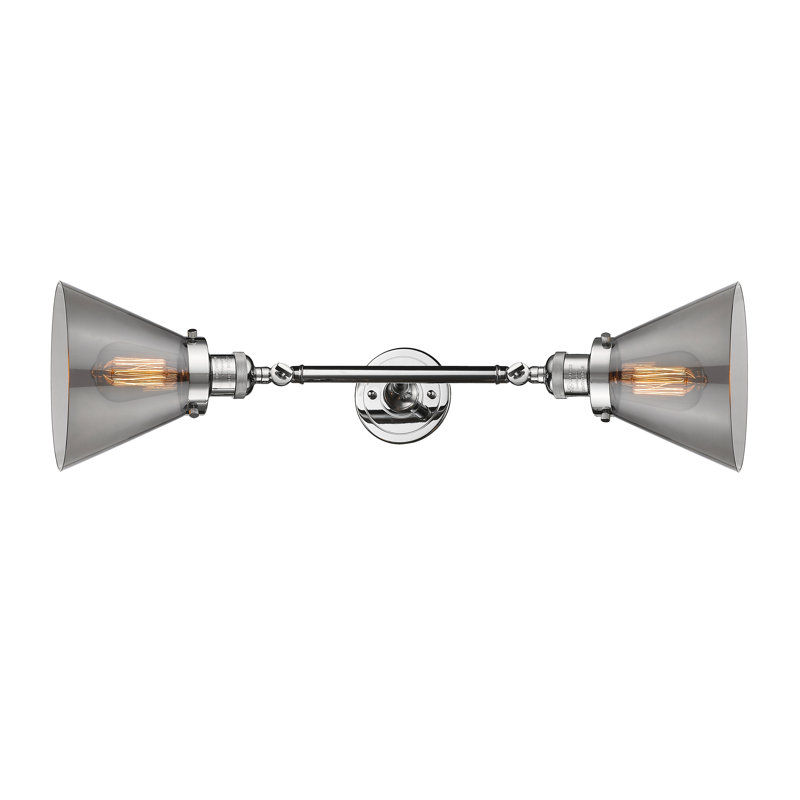 Éclairage de meuble-lavabo inclinable 2 lumières Cone, Fumé, Chrome poli, Ampoule incandescente rétro 60 watts