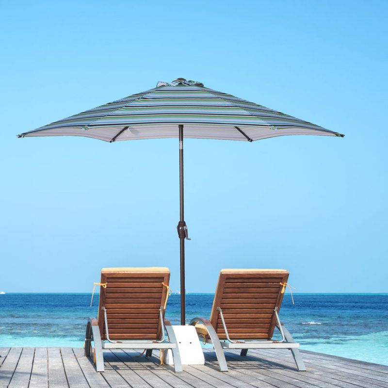 Parasol de table d'extérieur de 8,6 pieds avec bouton-poussoir et manivelle, Bleu
